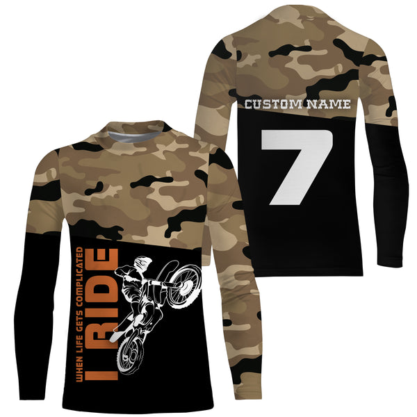 Camo Riding Jersey Personalized Life Complicated I Ride, Motorcycle Shirt Off-Road Motocross Racing| NMS583