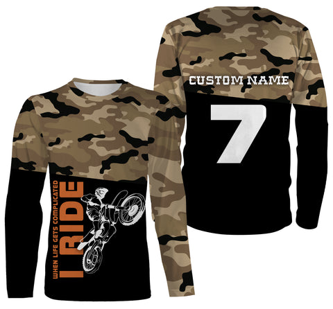 Camo Riding Jersey Personalized Life Complicated I Ride, Motorcycle Shirt Off-Road Motocross Racing| NMS583