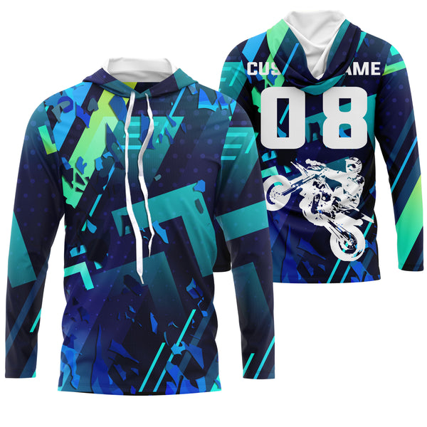 Blue Motocross Jersey Personalized UPF30+ Kid&Adult Riders Dirt Bike Racing Off-road Motorcycle| NMS622