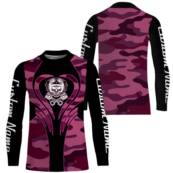 Pink Camo Personalized Riding Jersey UPF30+ Skull Biker Girl Custom Name & Number Female Motorcycle| NMS656