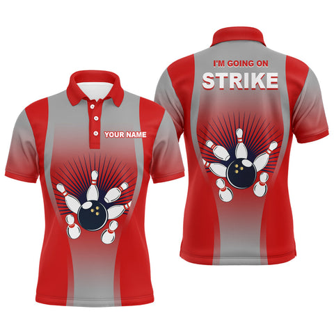 I'm Going on Strike Bowling Shirt for Men, Personalized Red Men Bowlers Polo Bowling Jersey NBP160