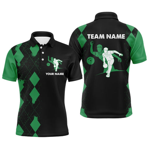Personalized Bowling Shirt for Men, Custom Name Green&Black Polo Bowler Team Shirt for Bowling Lovers NBP162
