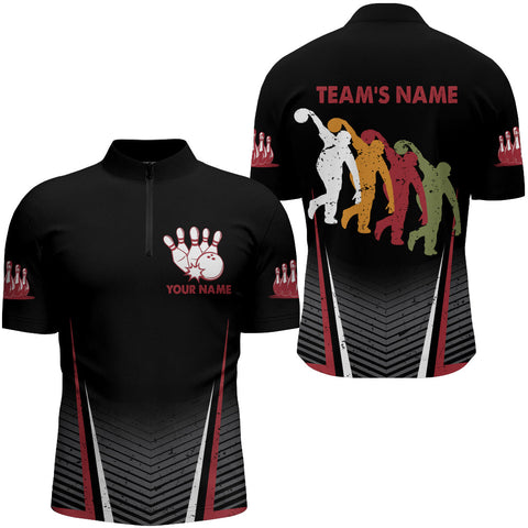 Custom Bowling Shirt for Men, Black Bowling Quarter-Zip for Team 3D Print, Gift for Men Bowlers NBZ167