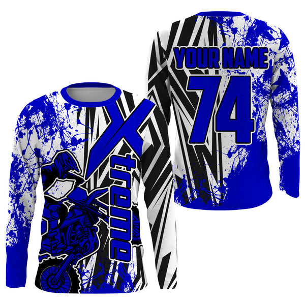 Custom Motocross Jersey Blue UPF30+ Youth Men Women Xtreme Dirt Bike Shirt Racing NMS1420