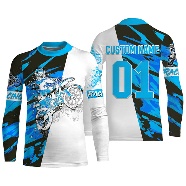 Dirtbike Racing Jersey UPF30+ Personalized Blue Camo Motocross Off-road MX Riding Jersey NMS1422