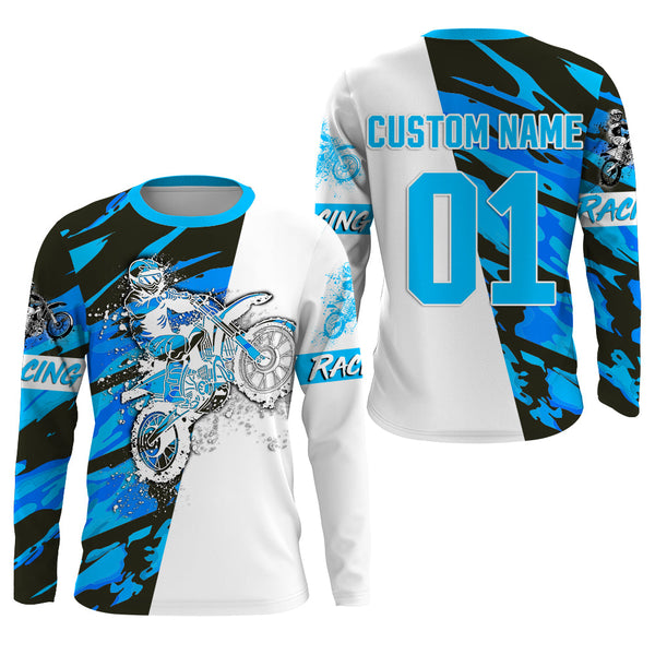 Dirtbike Racing Jersey UPF30+ Personalized Blue Camo Motocross Off-road MX Riding Jersey NMS1422