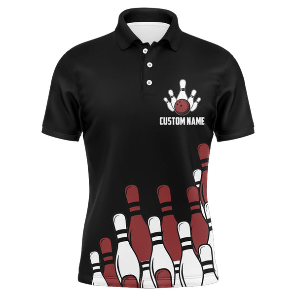 Funny Flame Bowling Polo Shirt for Men, Custom Name Black Bowling Jersey Ten Pin Laughing NBP131