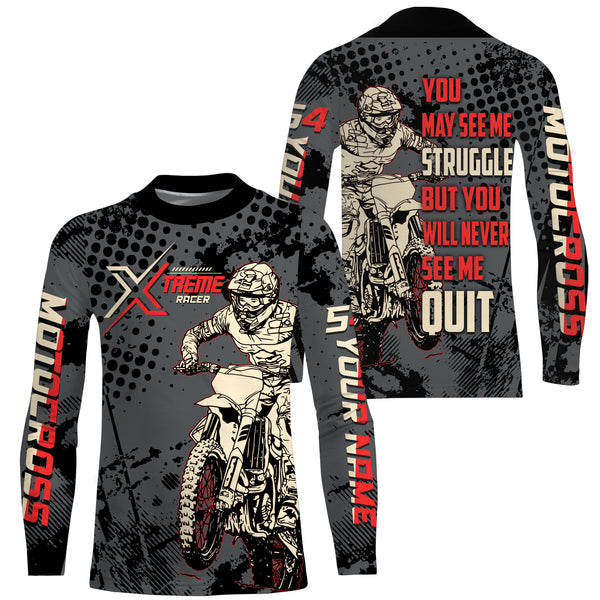 Personalized Motocross Jersey UPF30+ UV Protect, Never Quit Dirt Bike Off-Road Riders Racewear| NMS443