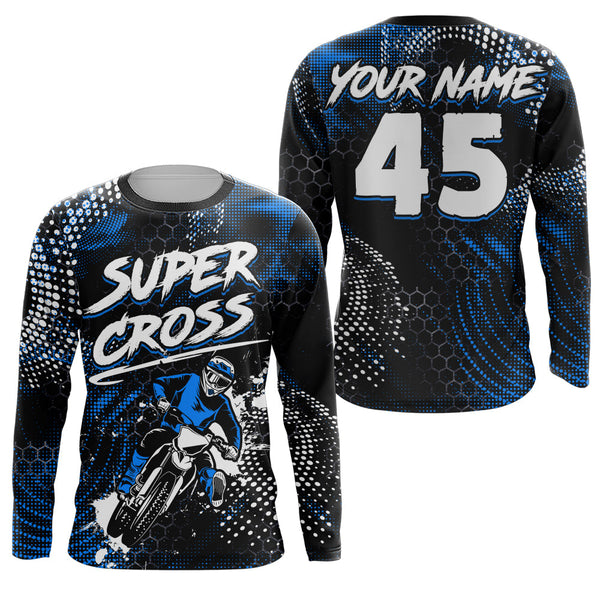 Personalized Supercross Jersey UPF30+ Men Women Kid Blue Dirt Bike SX Racing Shirt Off-road Riders NMS1369