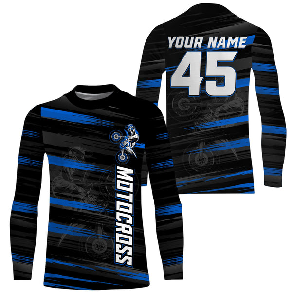 Custom Motocross Jersey UPF30+ Blue Dirt Bike Shirt Youth Men MX Racing Off-road Motorcycle Biker NMS1405