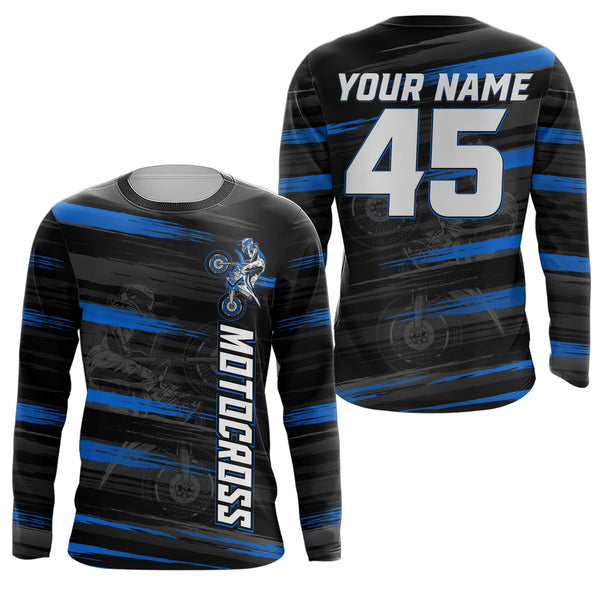 Custom Motocross Jersey UPF30+ Blue Dirt Bike Shirt Youth Men MX Racing Off-road Motorcycle Biker NMS1405