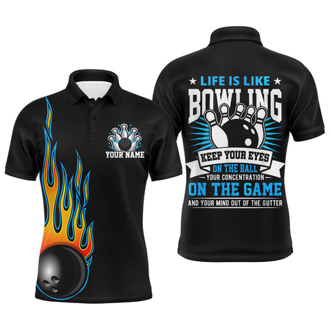 Men Flame Bowling Shirt Personalized Name Bowling Polo Short Sleeve Men Bowler Jersey NBP110