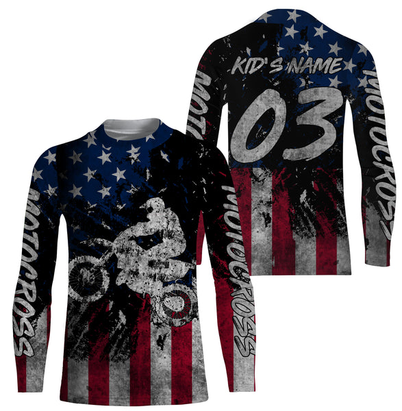 Patriotic Motocross Jersey Personalized Racing Shirt UPF30+ Adult&Kid American MX Racing Motorcycle| NMS721