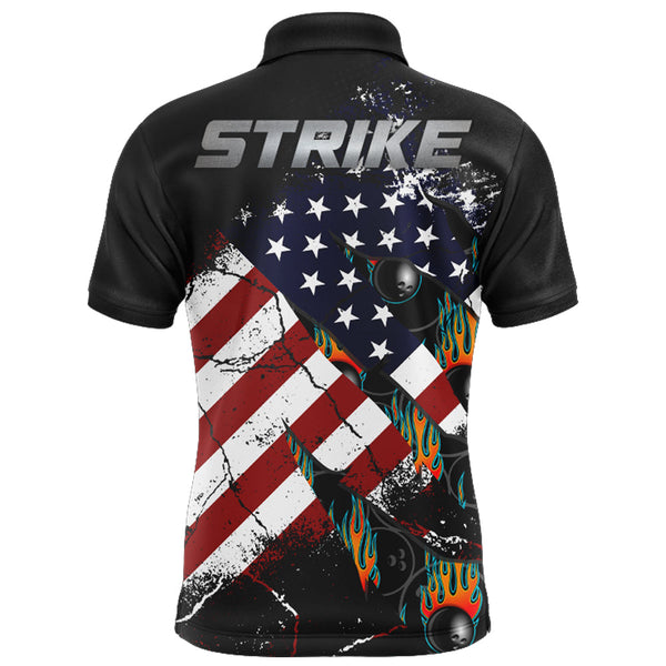 American Flag Bowling Shirt for Men Custom Bowling Jersey Strike Patriot League Bowlers Polo Shirt NBP151