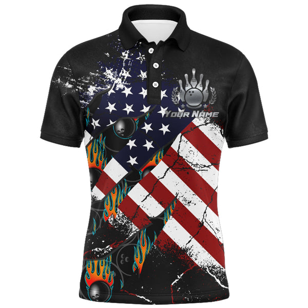 American Flag Bowling Shirt for Men Custom Bowling Jersey Strike Patriot League Bowlers Polo Shirt NBP151