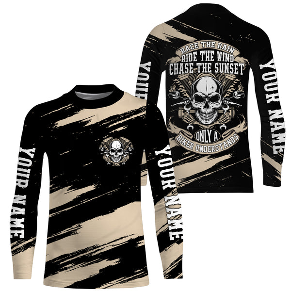Personalized Riding Jersey, Motocross Racing Shirt, Dirt Bike Motorcycle Long Sleeves, Off-Road Skull Biker| NMS149