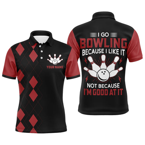 Funny Bowling Shirt for Men Personalized Name Black & Red Argyle Bowler Polo Jersey NBP115