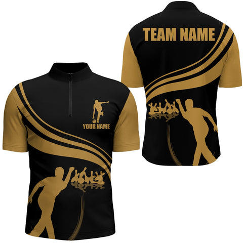 Custom Bowling Shirt for Men, Quarter-Zip Shirt Black and Gold Men Bowlers Jersey Custom Bowling Team NBZ13