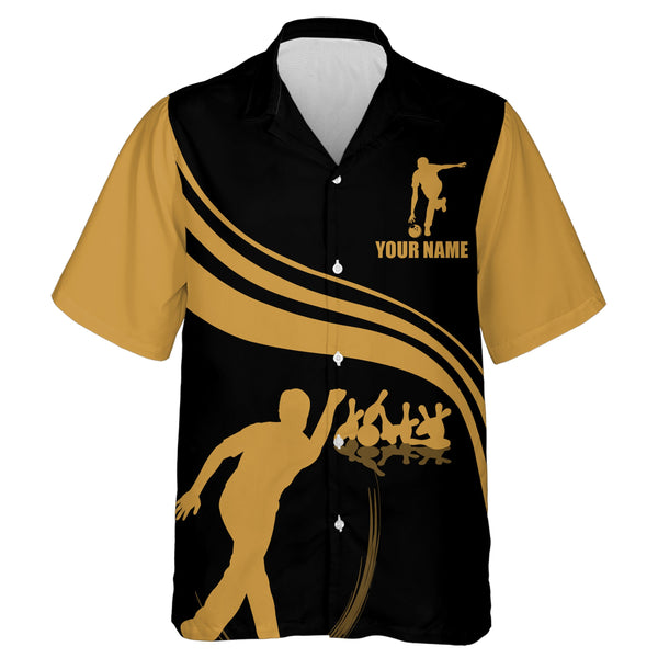 Personalized Hawaiian Bowling Shirt Black and Gold Bowlers Custom Team Short Sleeves Jersey NBH13