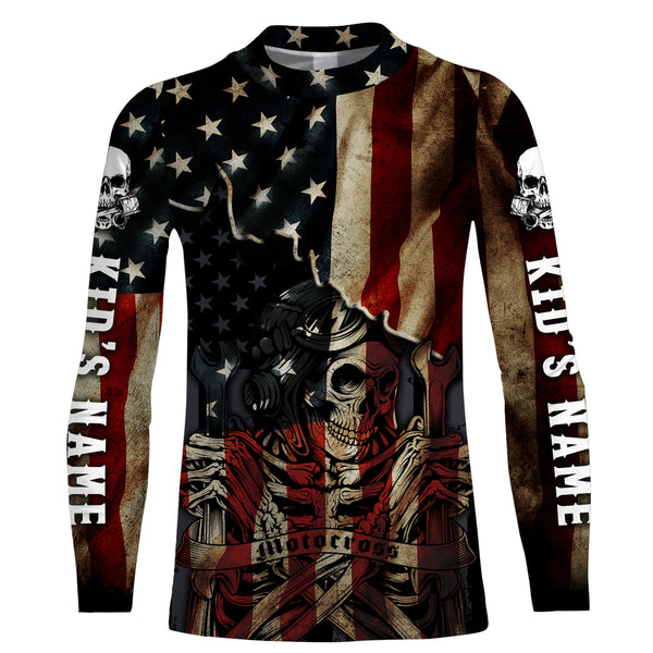 American Riding Shirt - Personalized All Over Printed Jersey, Patriotic Motorcycle Off-Road Motocross Racing| NMS170