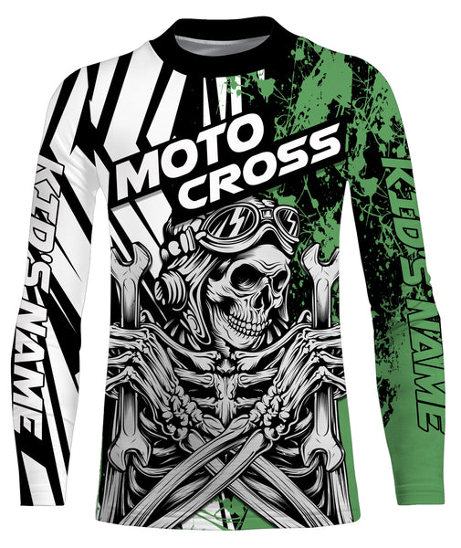 Skull Biker Motocross Jersey T-shirt UV Protect, Personalized UPF 30+ Kid Long Sleeves Shirt| NMS359