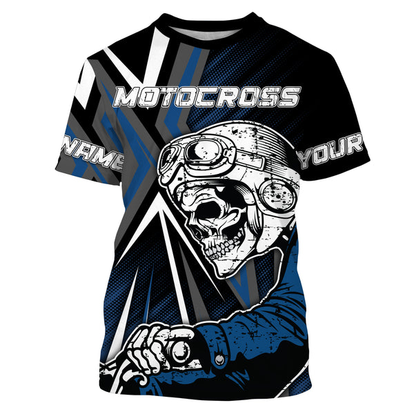Extreme Motocross Custom Jersey T-shirt UV Protect, Skull Biker UPF 30+ Youth Long Sleeves Shirt| NMS361