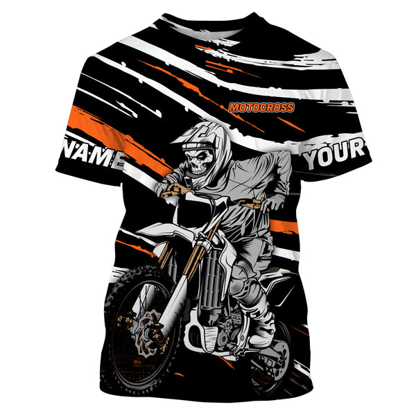 Motocross Personalized Jersey T-shirt UV Protect, Dirt Bike UPF 30+ Youth Long Sleeves Skull Biker| NMS363