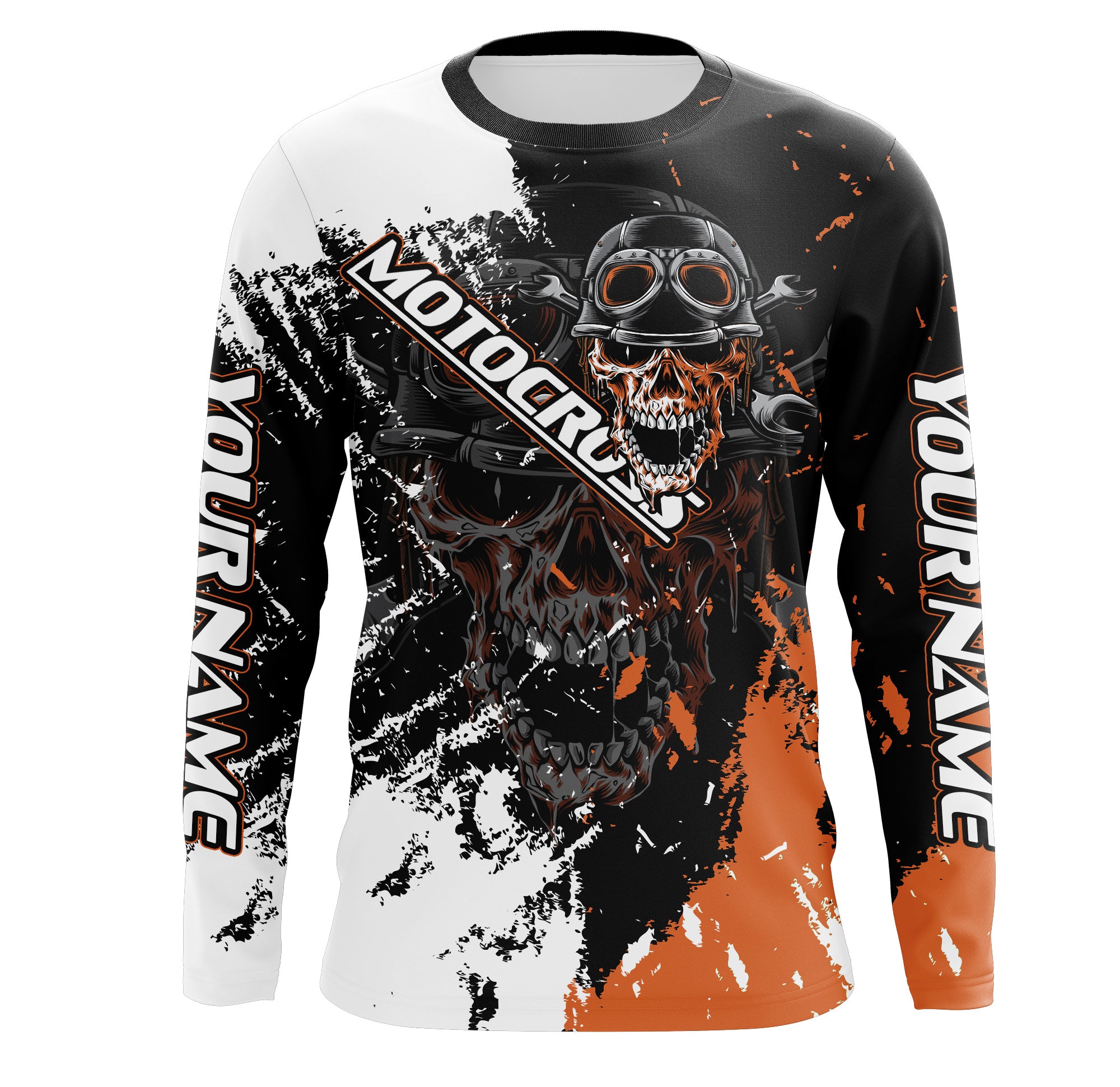 Motocross Skull Personalized Jersey UV Protect, Dirt Bike UPF 30+ Youth Long Sleeves Riders Racewear| NMS364