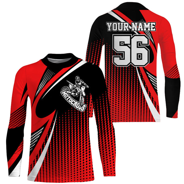 Custom Motocross Jersey Youth Men UPF30+ Red Dirt Bike Shirt MX Racing Off-road Riding Motorcycle NMS1413