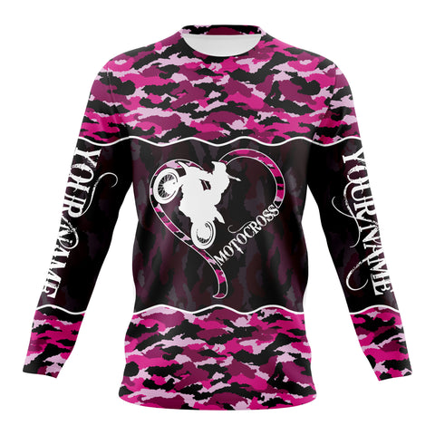 Love Motocross Personalized Jersey Pink Camo Girl Biker Shirt Motorcycle Off-road Women Racing Tournament| NMS497
