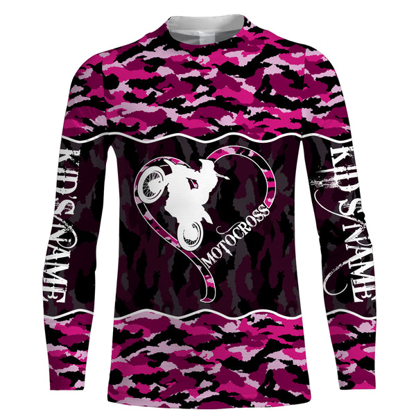 Love Motocross Personalized Jersey Pink Camo Girl Biker Shirt Motorcycle Off-road Women Racing Tournament| NMS497
