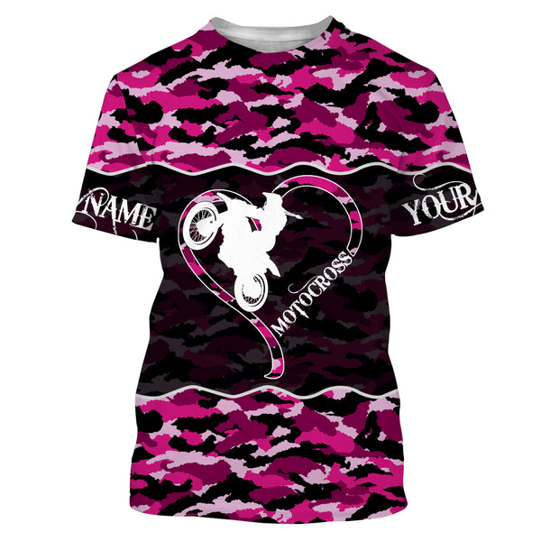 Love Motocross Personalized Jersey Pink Camo Girl Biker Shirt Motorcycle Off-road Women Racing Tournament| NMS497