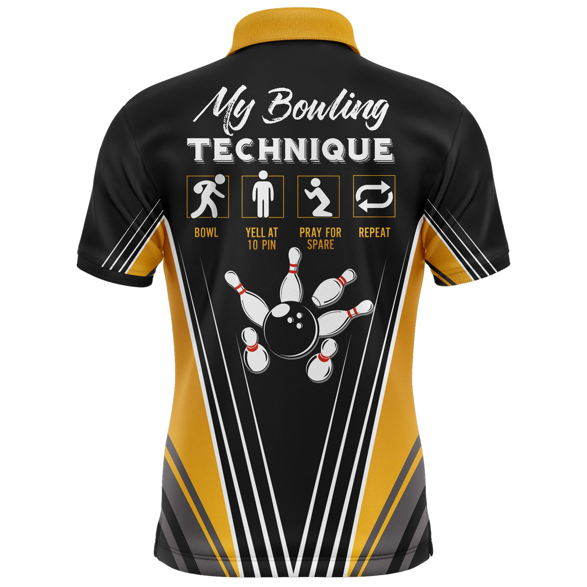 Funny Bowling Polo Shirt for Men Personalized Name Bowling Technique Vintage Bowler Jersey NBP120
