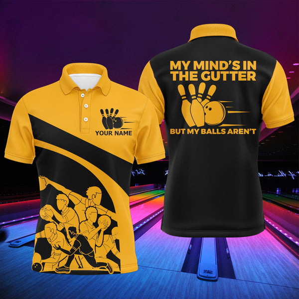 Yellow Bowling Shirt for Men, Personalized Name Vintage Bowler Jersey, My Mind's In The Gutter NBP124