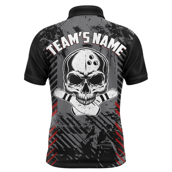 Personalized Skull Bowling Shirt for Men, Custom Team's Name Bowling Jersey League Polo Shirt NBP126