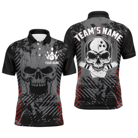 Personalized Skull Bowling Shirt for Men, Custom Team's Name Bowling Jersey League Polo Shirt NBP126