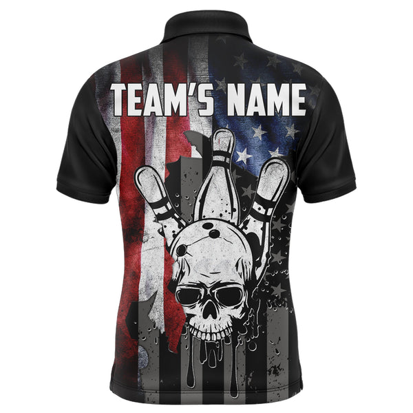 Personalized Skull Bowling Shirt for Men, Custom Team's Name American Flag Cool Bowler Jersey NBP128