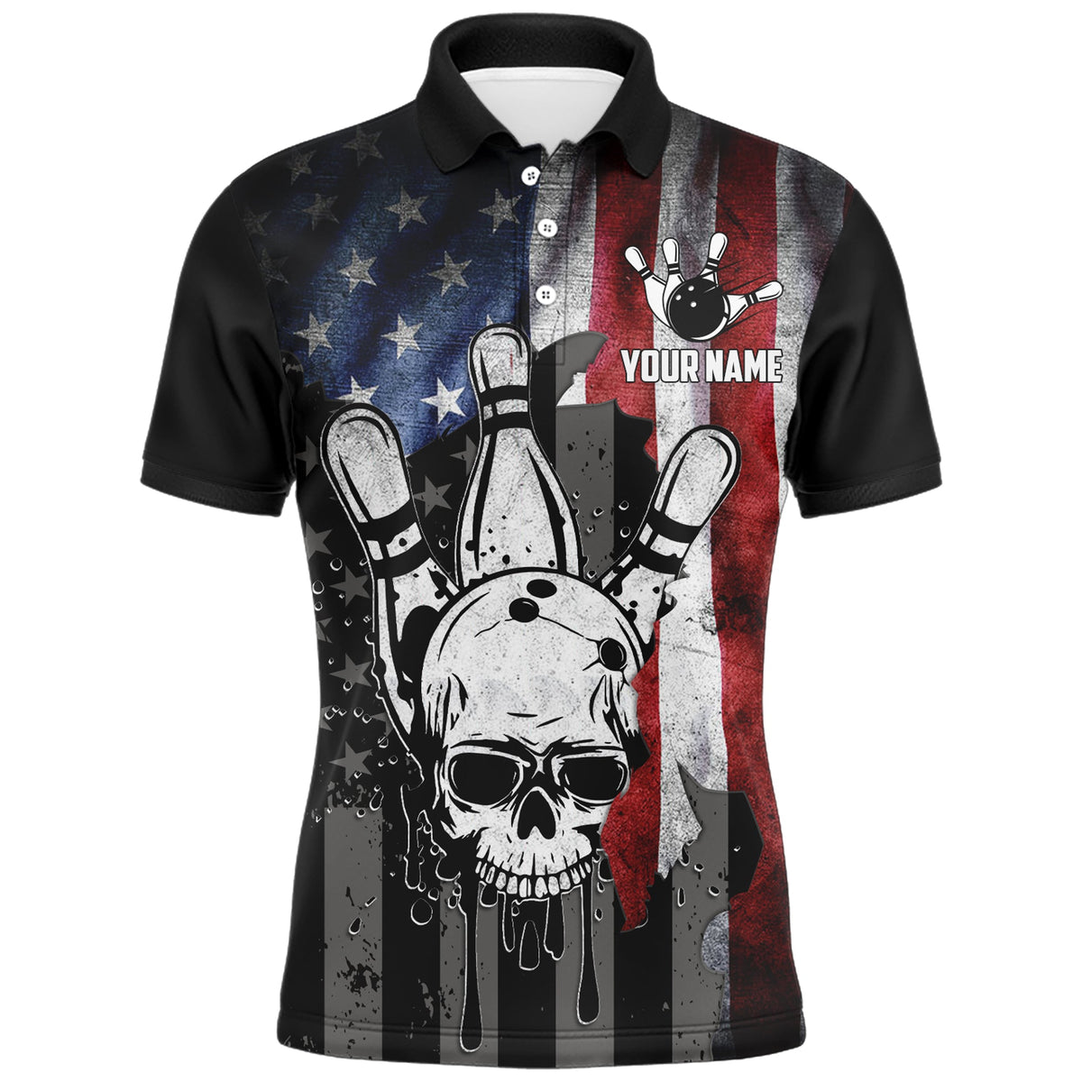 Personalized Skull Bowling Shirt for Men, Custom Team's Name American Flag Cool Bowler Jersey NBP128