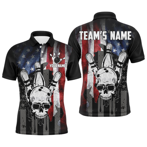 Personalized Skull Bowling Shirt for Men, Custom Team's Name American Flag Cool Bowler Jersey NBP128