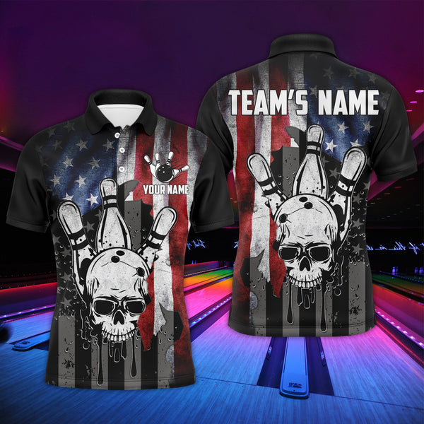 Personalized Skull Bowling Shirt for Men, Custom Team's Name American Flag Cool Bowler Jersey NBP128