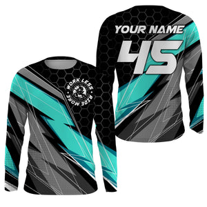 Turquoise Custom Motocross Jersey UPF30+ Work Less Ride More Dirt Bike Racing Shirt Kid Adult NMS1443