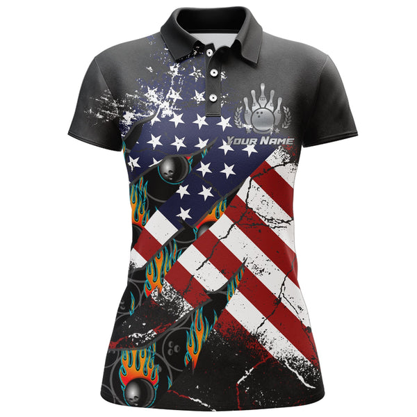 American Flag Bowling Shirt for Women Custom Bowling Jersey Strike Patriot League Lady Polo Shirt NBP151