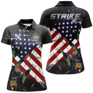 American Flag Bowling Shirt for Women Custom Bowling Jersey Strike Patriot League Lady Polo Shirt NBP151