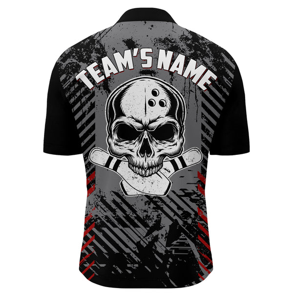 Personalized Skull Bowling Shirt for Men Custom Team's Name Bowling Jersey League Quarter-Zip Shirt NBZ126