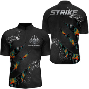 Custom Quarter-Zip Bowling Shirt for Men, Strike Men Bowlers Jersey Short Sleeve NBZ103