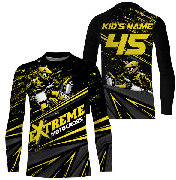 Extreme Motocross Personalized Jersey UV Protect, UPF 30+ Dirt Bike Youth Long Sleeves MX Racewear| NMS370