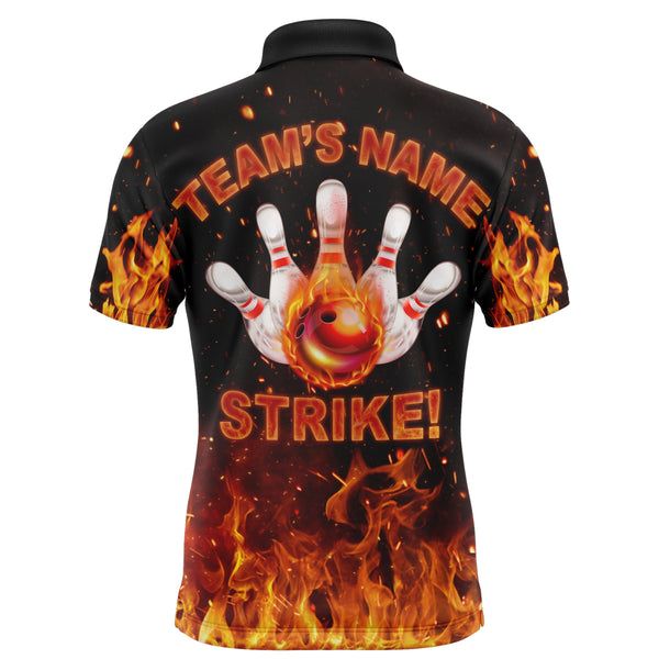 Custom Flames Bowling Shirt for Men, Strike Polo Bowling Shirt for Team, Men's Fire Bowling Jersey NBP152