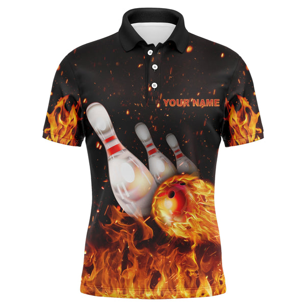 Custom Flames Bowling Shirt for Men, Strike Polo Bowling Shirt for Team, Men's Fire Bowling Jersey NBP152