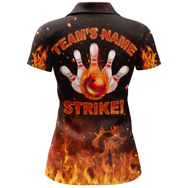 Custom Flames Bowling Shirt for Women, Strike Polo Bowling Shirt for Team, Ladies Bowling Jersey NBP152