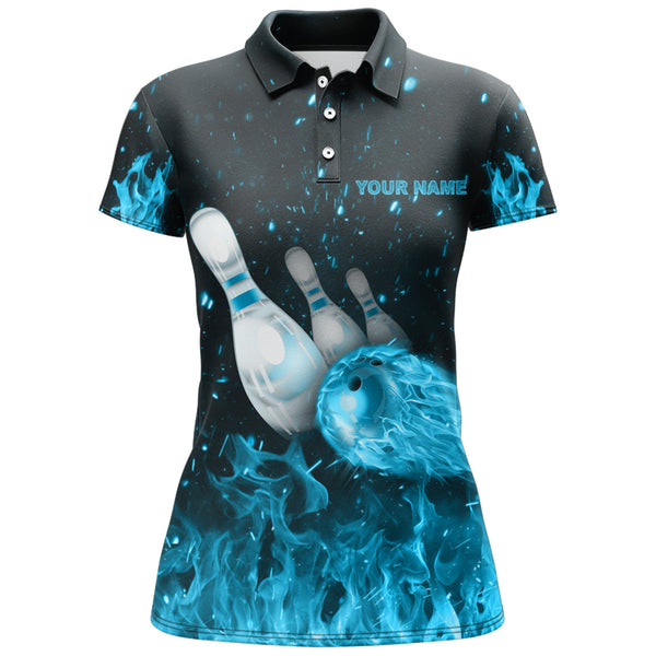 Custom Flames Bowling Shirt for Women, Strike Bowling Jersey for Team League Bowling Polo Shirt NBP179